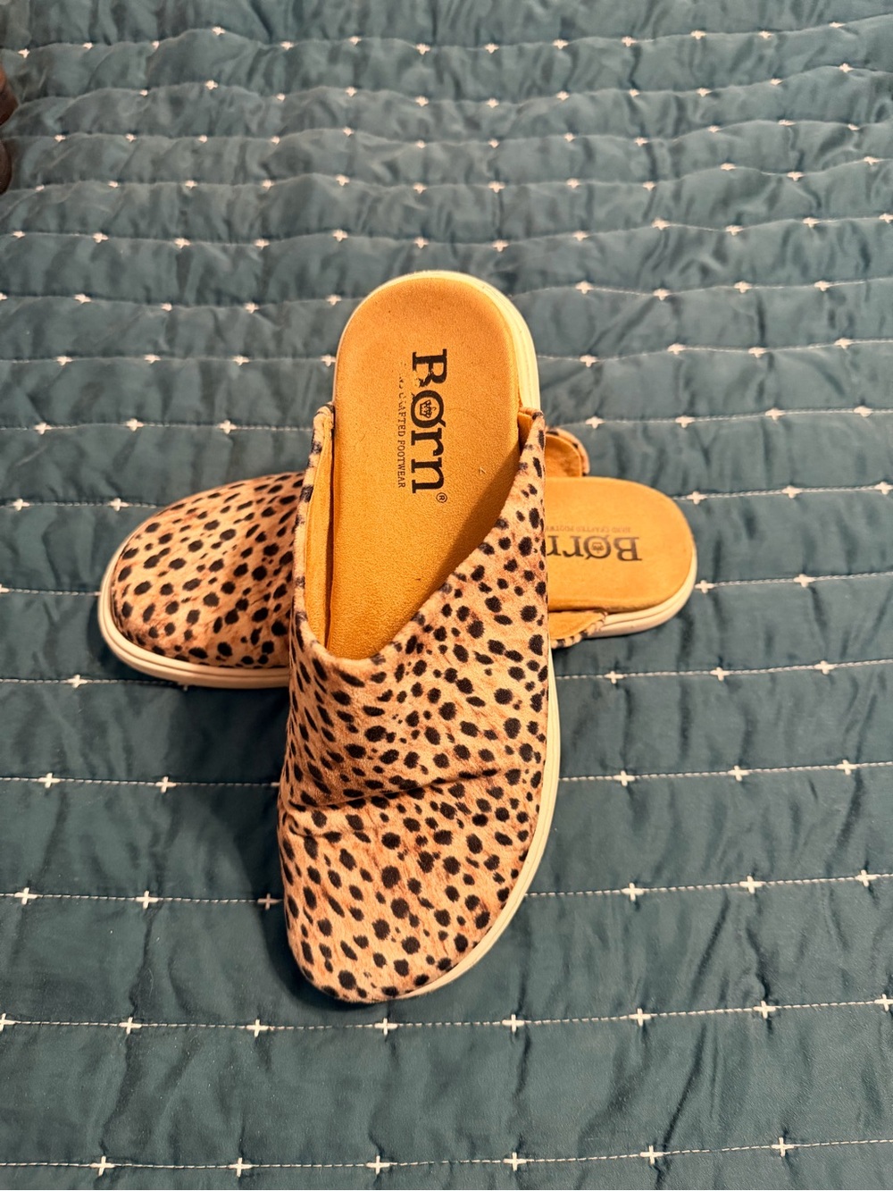 Born Leopard-Print Slide Clogs in Tan and Black